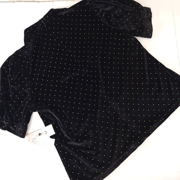 NWT Nanette Lepore Black Velvet Blouse Gold Polka Dots Mockneck Shirt SIZE LARGE - Picture 2 of 16